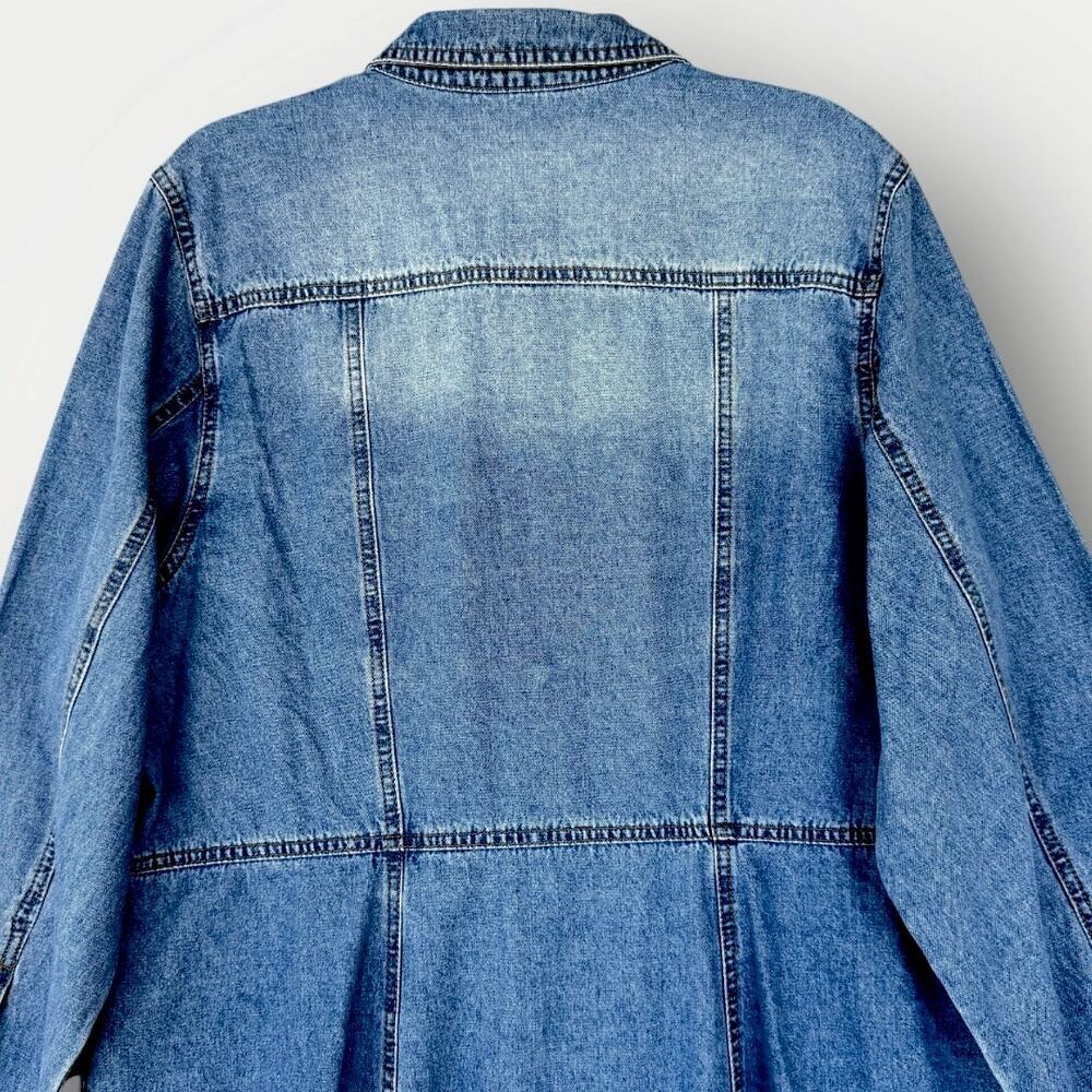 Frye Women Denim Button Up Long Sleeve Shirt Mini Jean Dress XXL Faded Blue Wash - Picture 9 of 13